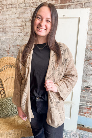 Taupe Scallop Hem Crochet Cardigan