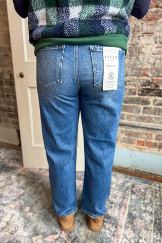 Risen Tummy Control High Rise Ankle Slim Barrel Jeans