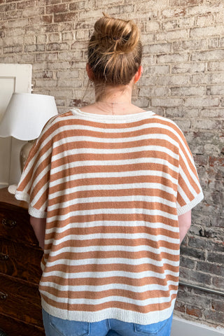 Camel Stripe Lightweight Sweater Top