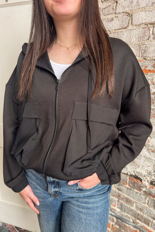 Black Soft Scuba Zip Up Hoodie Jacket