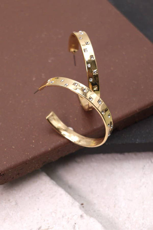 Gold Rhinestone Hoop Earrings