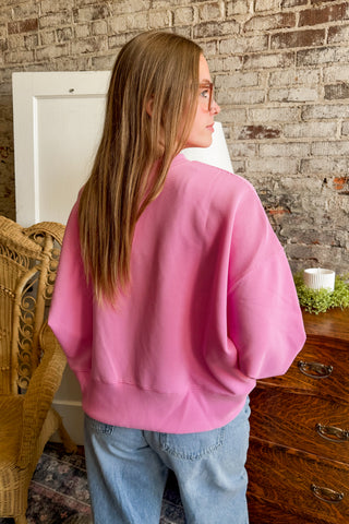 Candy Pink Ribbed Balloon Sleeve Pullover