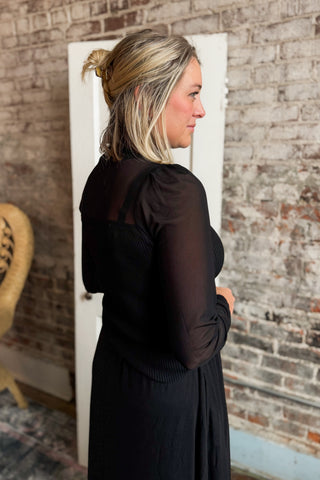 Black Mesh Panel Layering Sweater