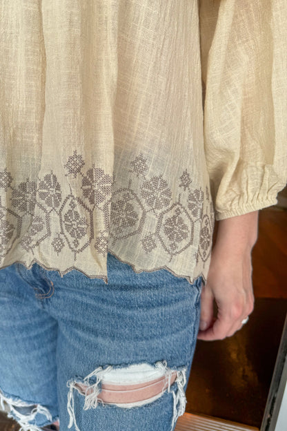 Milly Embroidered Linen Top