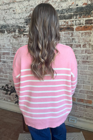 Pink Oversized Striped Sweater