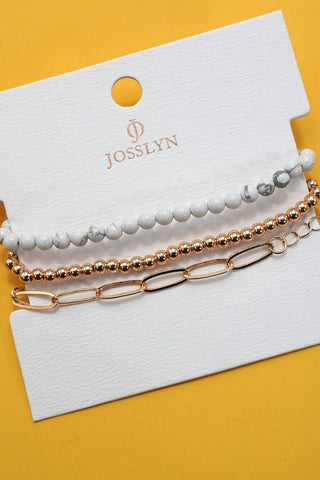 White Natural Stone Chain Link Bracelet Set