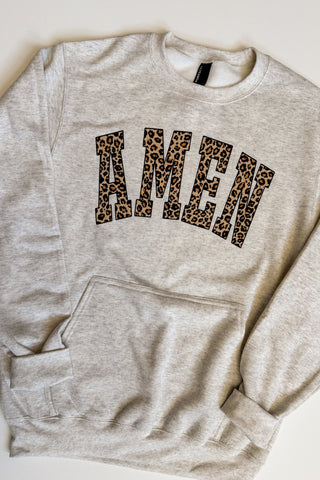 Leopard AMEN Kangaroo Pocket Graphic Sweatshirt