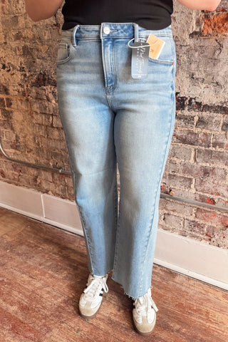 Risen Slouchy Crop Curved Side Seam Detail Barrel Jeans