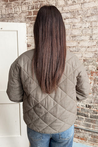 Olive Micro Checker Button Quilted Jacket