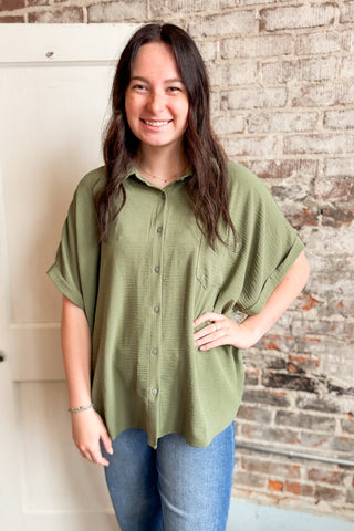 Julie Olive Button Down Top (S-3XL)