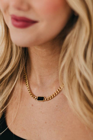 Black Stone Gold Chain Necklace