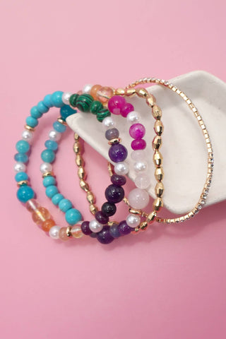 Multi Colored Glass Bead Bracelet Set
