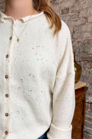 Cream Confetti Collared Cardigan