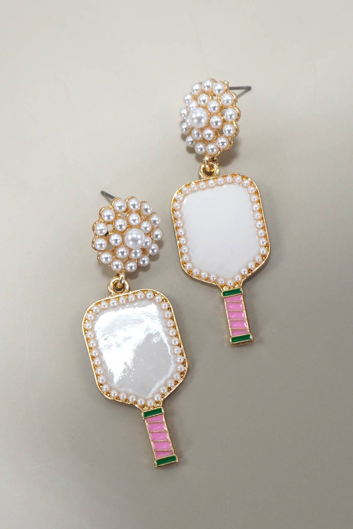 White Pearl Pickleball Earrings