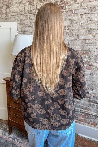 Dark Brown Floral Denim Jacquard Jacket