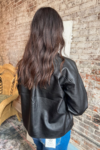 Black Washed Faux Leather Top