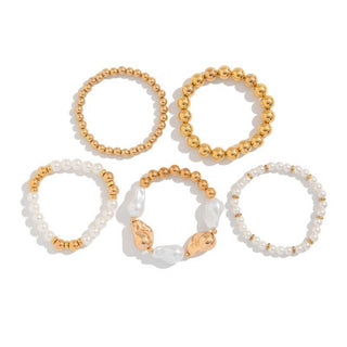Pearl and Gold Multi-Stack Bracelet Set