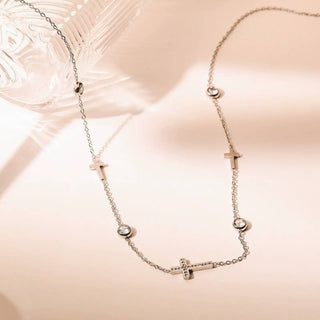 Silver Cross & Rhinestone Necklace