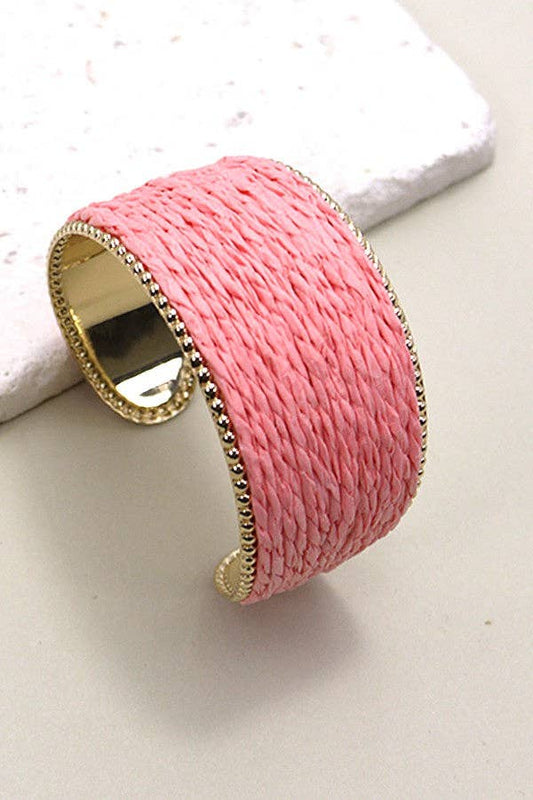 Pink Raffia Cuff Bracelet