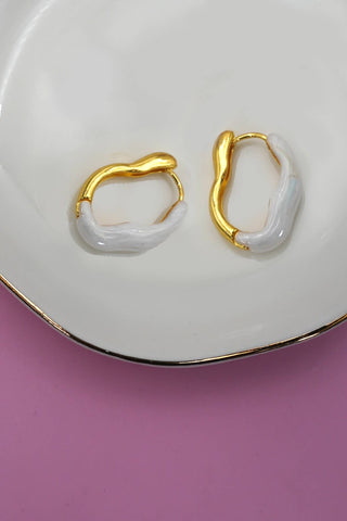 White Oval Hoop Earrings