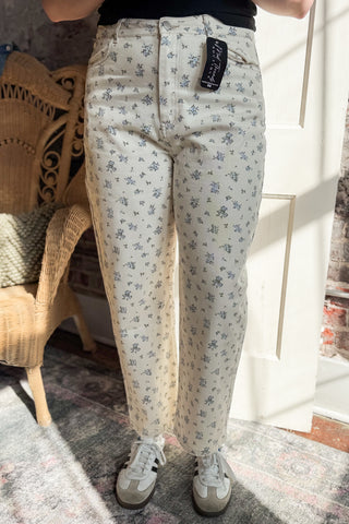 Floral Ecru Pattern Denim Jeans