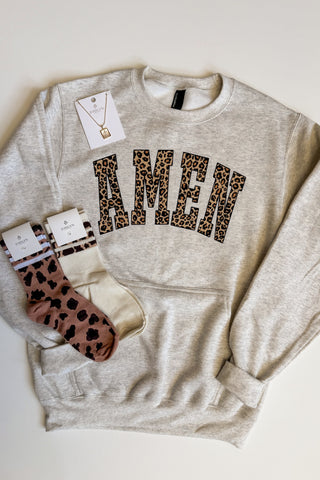 Leopard AMEN Kangaroo Pocket Graphic Sweatshirt