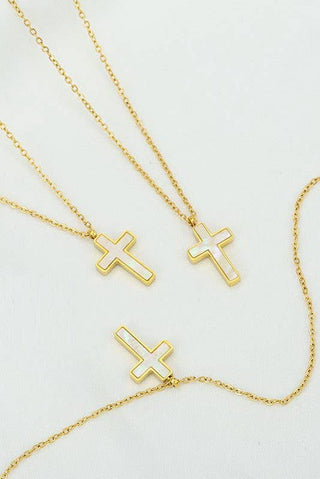 Gold and White Cross Necklace
