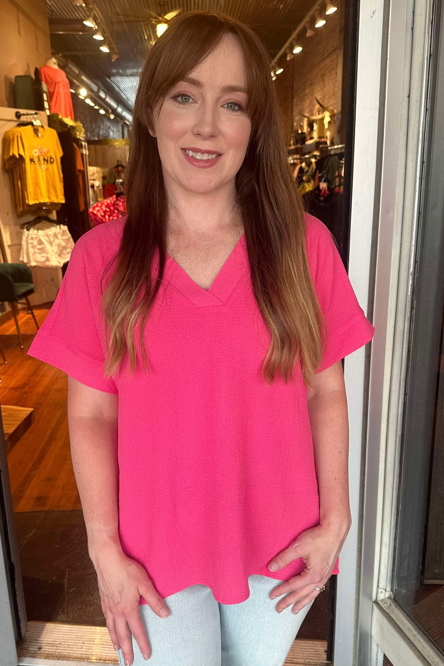 Nealy Fuchsia Airflow V-Neck Top