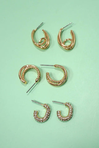 Gold Huggie Hoop Earring Set