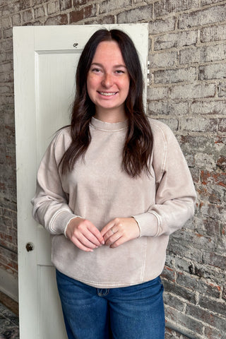 Ash Mocha Side Ribbed Pullover (+Curvy)
