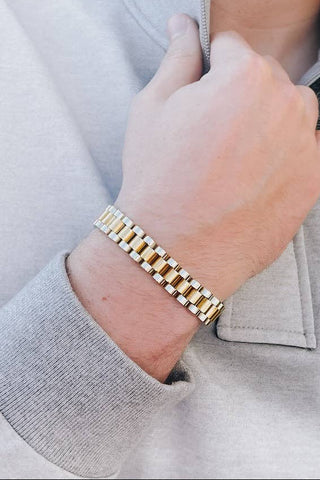 Matteo L'uomo Mens Silver & Gold Watch Band Bracelet