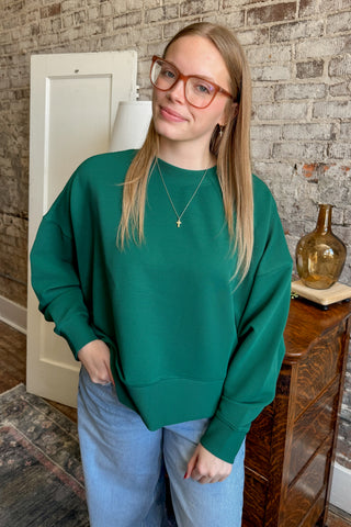 Hunter Green Ribbed Balloon Sleeve Pullover (+Curvy)