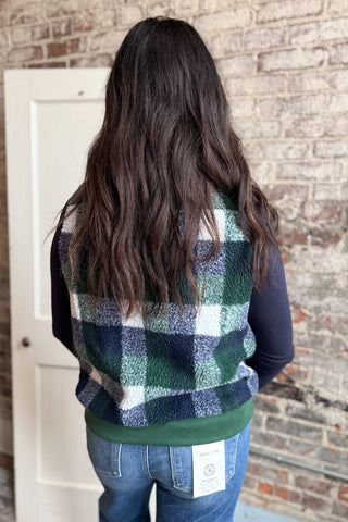 Hunter Green Plaid Button Vest