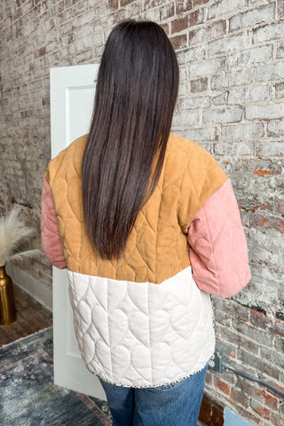 Oh Goodness Color Block Quilted Button Jacket