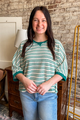Teal Patterned Knit Oversized Top
