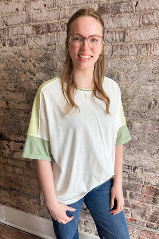 Mint Green Color Block Short Sleeve Top