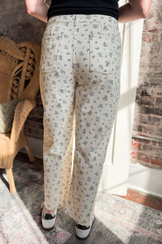 Floral Ecru Pattern Denim Jeans