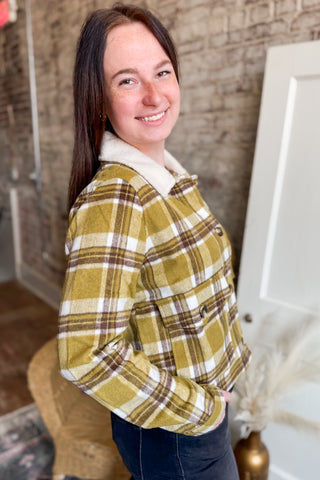 Plaid Brushed Faux Fur Contrast Jacket