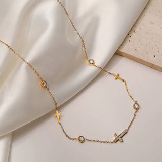 Gold Cross & Rhinestone Necklace