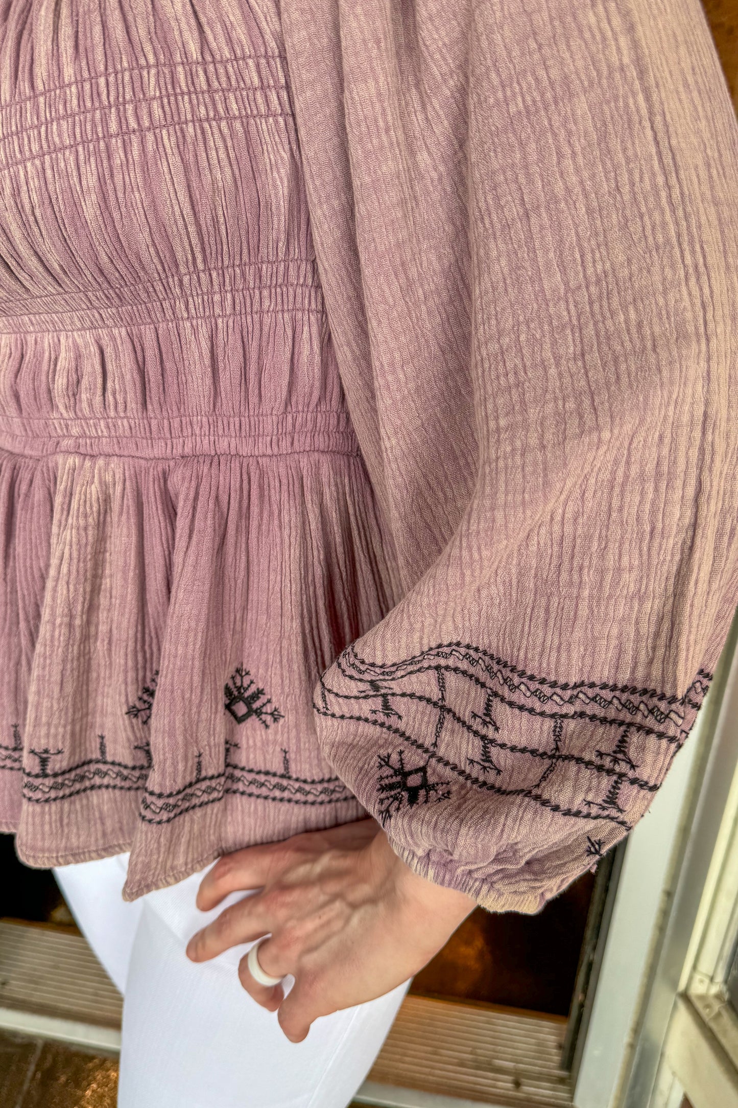 Lilac Mineral Washed Embroidered Top
