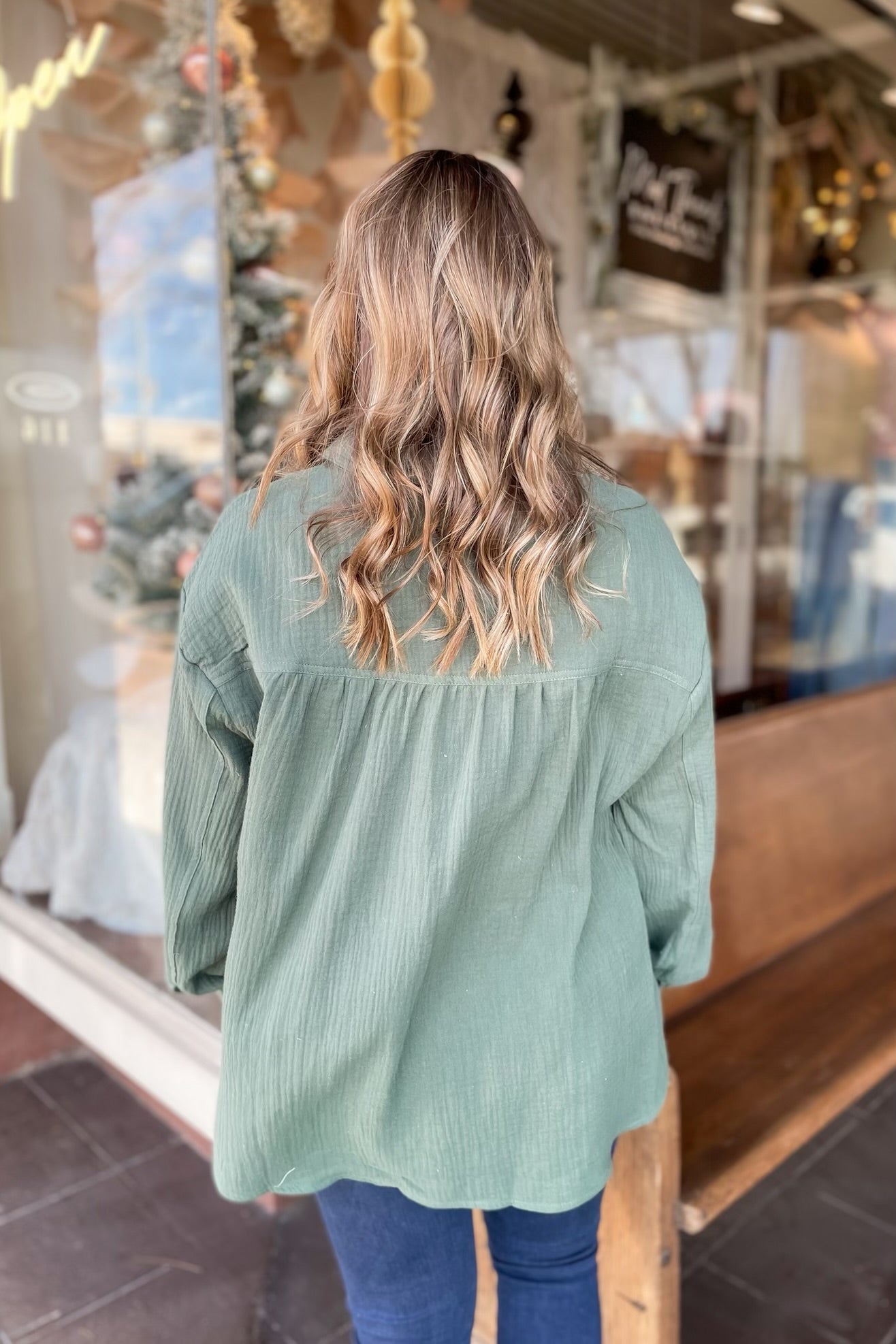 Teal Gauze Button Up Top