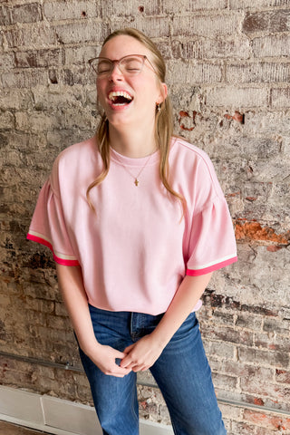 Jodi Pink Contrast Trim Top
