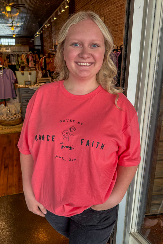 Saved By Grace Coral Tee