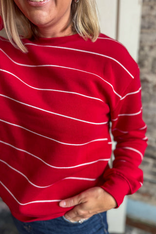 Seasons Greetings Red Stripe Sweatshirt Top