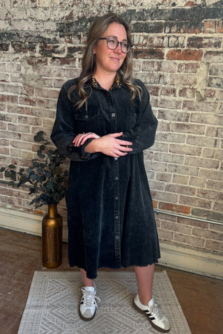 Ash Stone Washed Corduroy Button Down Dress