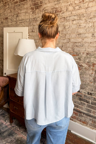 Sky Blue Oversized Button Front Shirt
