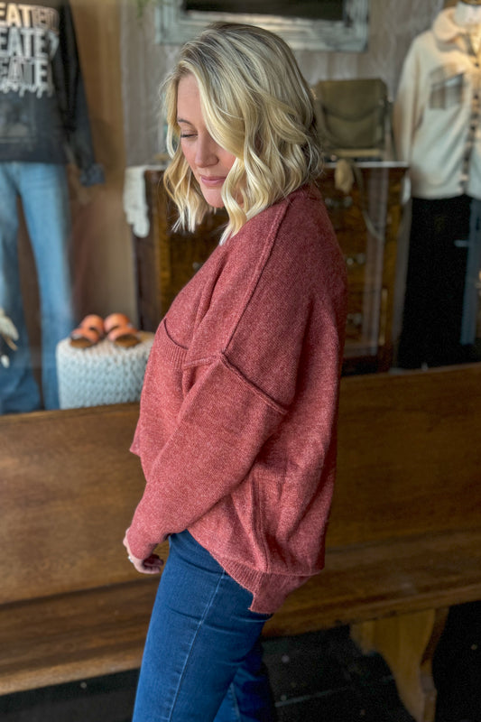 Heathered Rust Melange Oversized Sweater