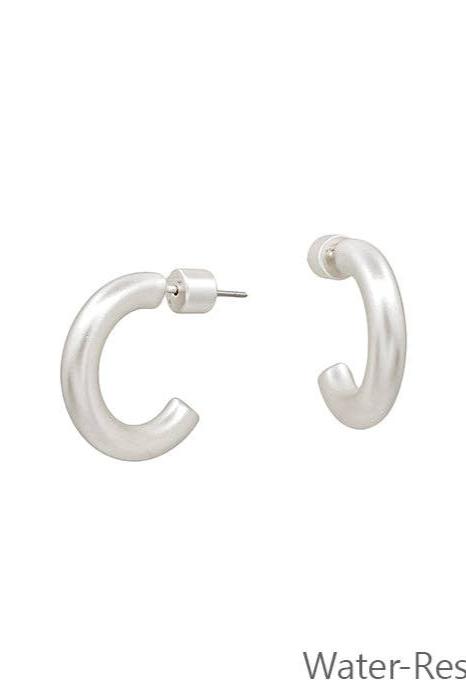 Simple Matte Silver Hoop Earrings