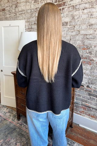 Contrast Stitch Black Knit Sweater