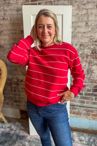 Seasons Greetings Red Stripe Sweatshirt Top